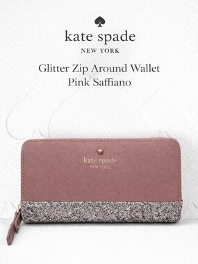 Kate Spade New York Glitter Zip Around Wallet Pink Saffiano